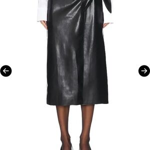 PAIGE Ogden Black Midi Faux Leather wrap Skirt